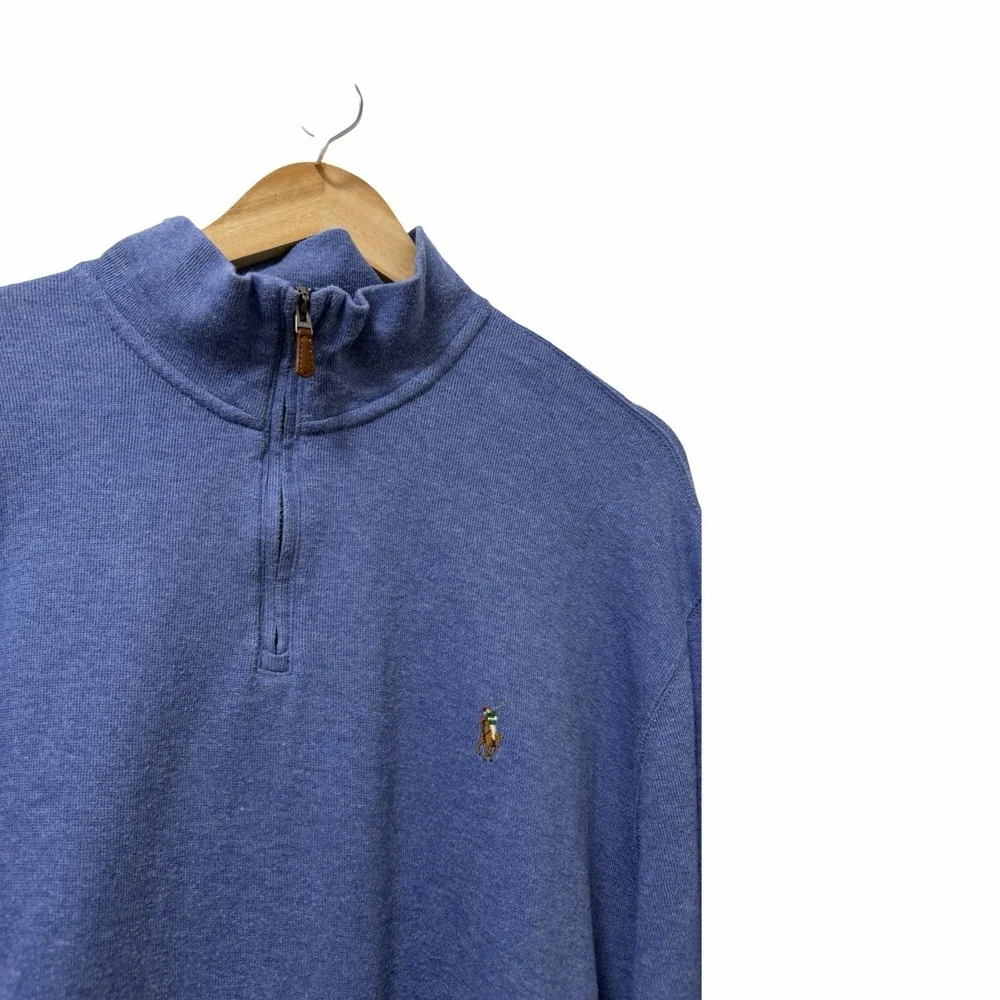 Polo Ralph Lauren Mens Estate Rib 1/4 Zip Pullover‎ Sweater Size XXL Blue Preppy